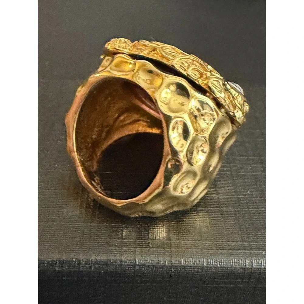 Vintage Ring Brutalist Chunky Alligator Rhinestone Gold Tone Pinky Size 5